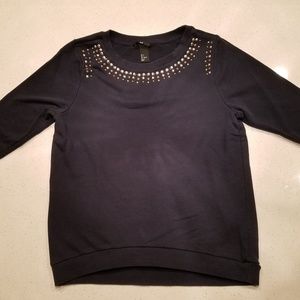 H&M 3/4 Sleeve Blue Embellished Neckline Shirt S